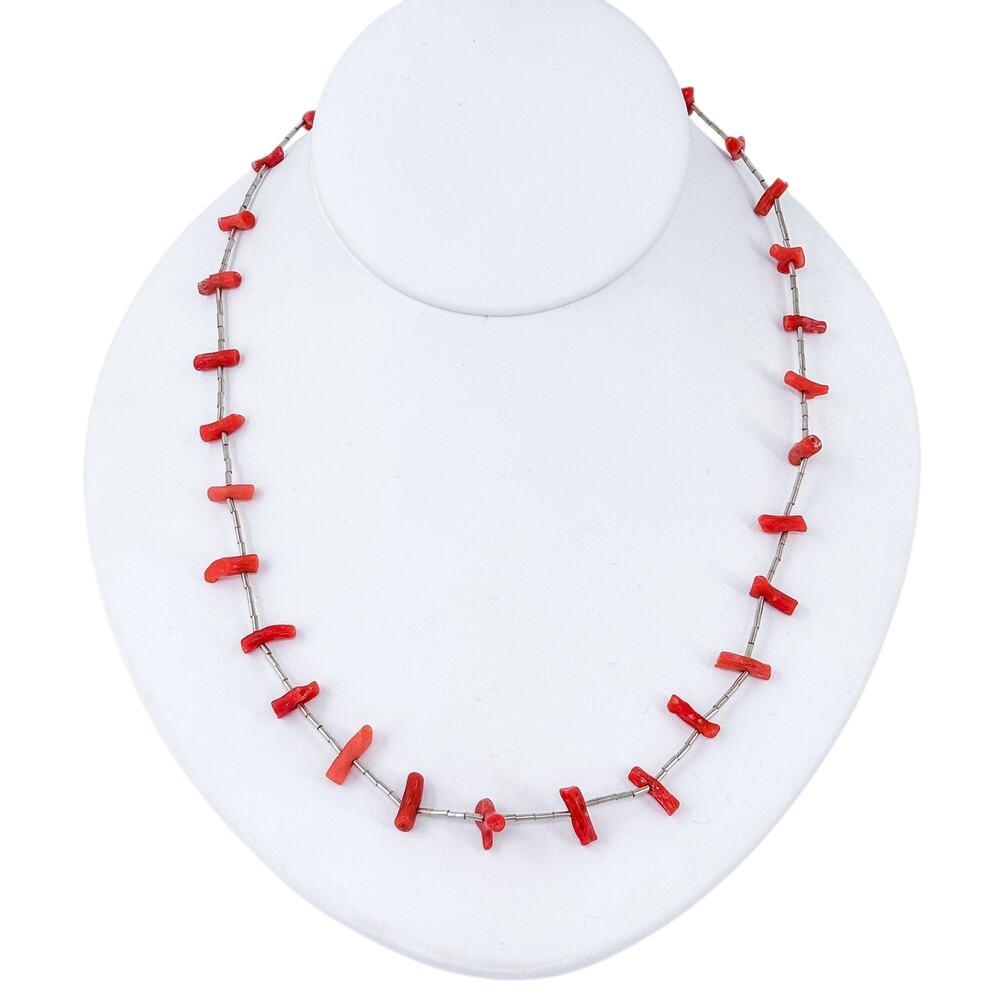Southwest Branch Coral Liquid Silver Beaded Necklace Vintage Sterling 925 | 24"